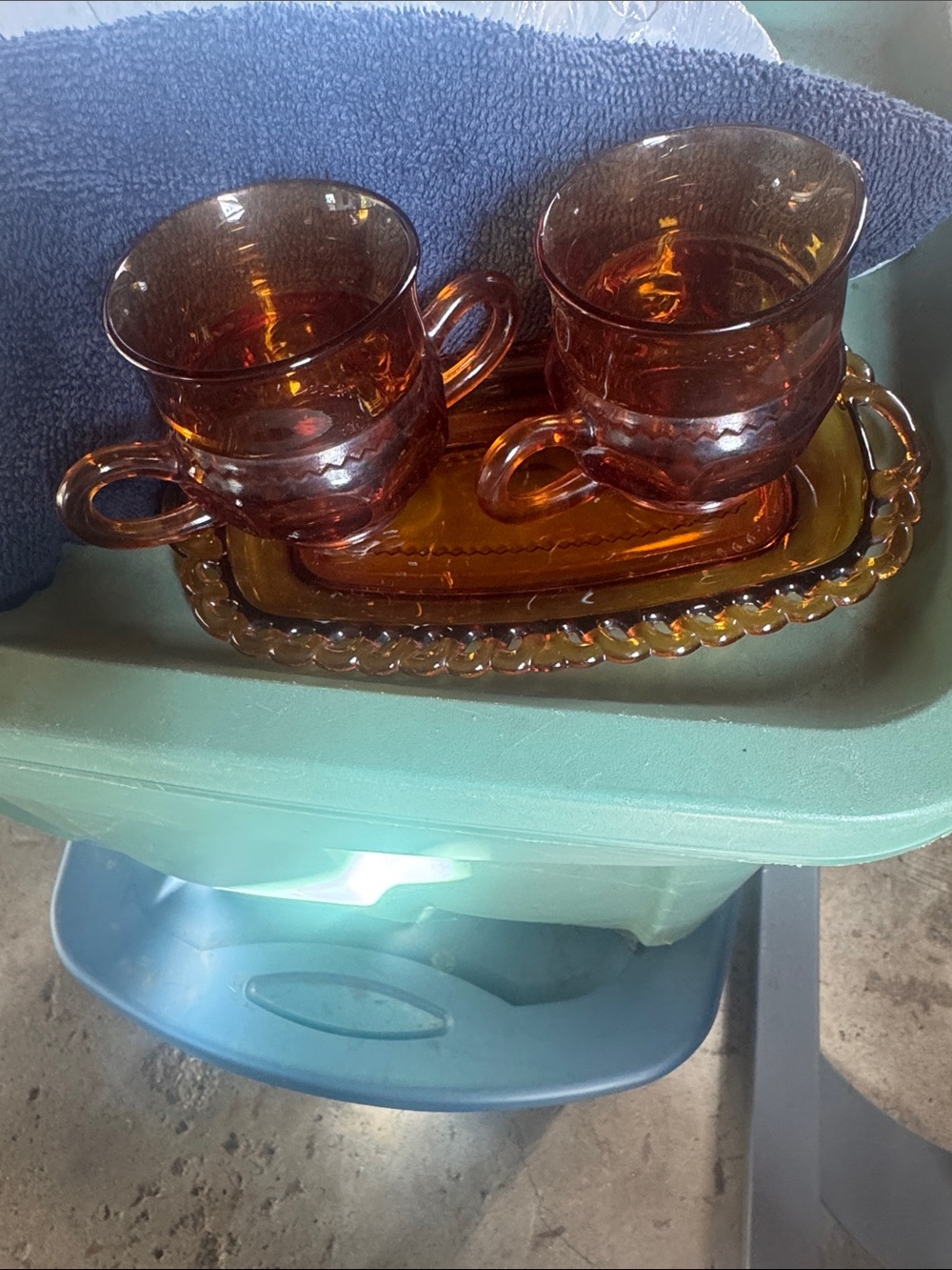 Amber Glass Cups and Tray Set - Elegant Home Dining Accent